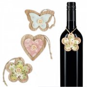 410215 vedhæng Romantisk 6 x 7 cm, assorteret sommerfugl, hjerte  blomst. træstof. sommer, til vin